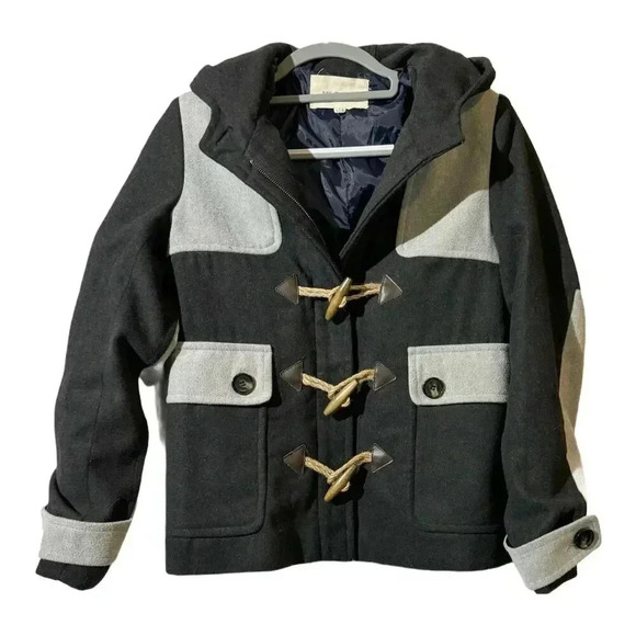 Thread & Supply Gray Colorblock Toggle Coat Size M Hooded Wool Blend Outdoors - Picture 1 of 10